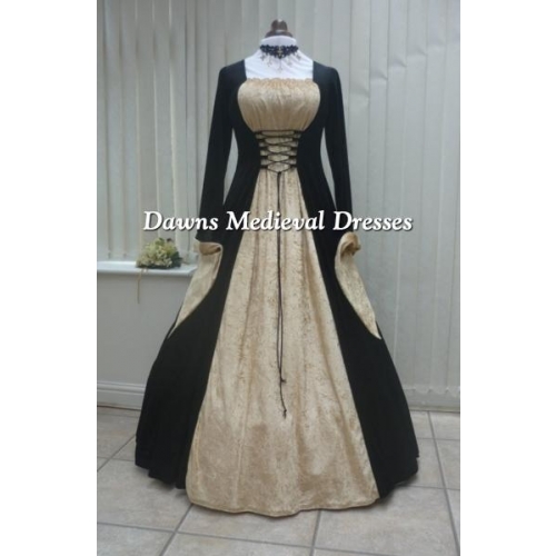 Medieval Gothic black and gold velvet dress